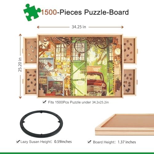 ALL4JIG 1500 Piece Rotating Puzzle Board with Drawers and Cover,25"x34"Portable Wooden Jigsaw Puzzle Table for Adults Portable,Lazy Susan Spinning Puzzle Boards Birthday Gift for mom Nirvana Guru