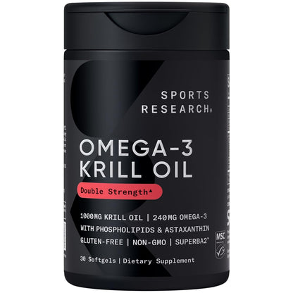 Sports Research® Omega-3 Krill Oil 500mg - Pure Antarctic Superba Krill with Phospholipids, Choline & Astaxanthin - MSC Certified Sustainable, Non-GMO & Gluten Free - 120 Mini-Gels - Nirvana Guru
