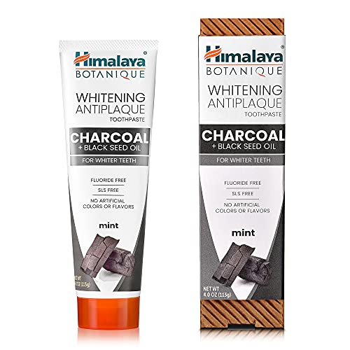 Himalaya Botanique Whitening Antiplaque Toothpaste with Charcoal + Black Seed Oil, Fluoride Free, for Whiter Teeth, 4 oz, 2 Pack… - Nirvana Guru