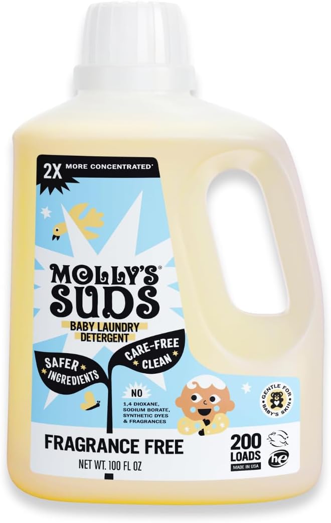 Molly's Suds Liquid Laundry Detergent | Clean Laundry Detergent Soap for Sensitive Skin | 2x Concentrated, High Efficiency (HE) | Unscented - 100 Loads Nirvana Guru