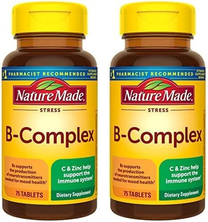 Nature Made Stress B Complex with Vitamin C and Zinc, Dietary Supplement for Immune Support, 75 Tablets, 75 Day Supply - Nirvana Guru