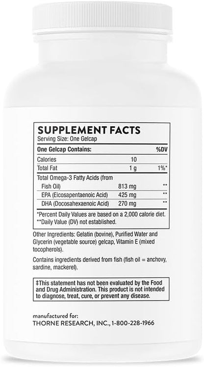 THORNE Super EPA - Omega-3 Fatty Acids EPA 425mg & DHA 270mg Supplement - Support Brain, Cardiovascular, Joints & Skin* - Gluten, Dairy & Soy-Free - 90 Gelcaps - Nirvana Guru
