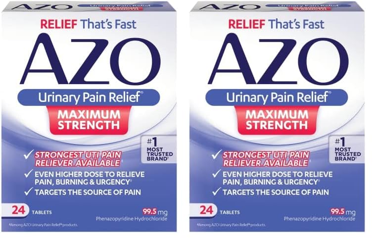 AZO Urinary Pain Relief Maximum Strength, FSA/HSA Eligible, Fast relief of UTI Pain, Burning & Urgency, Targets Source of Pain, #1 Most Trusted Brand, 24 Tablets