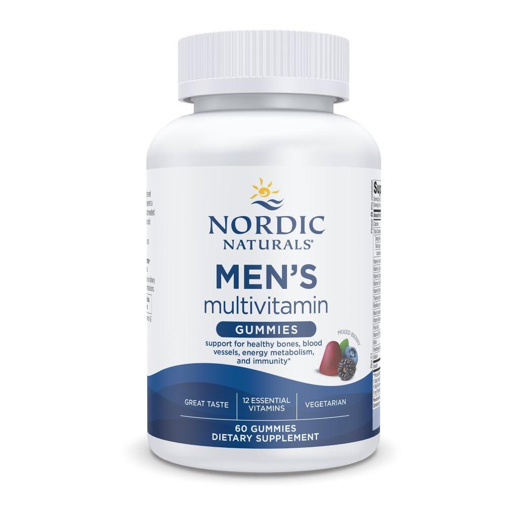 Nordic Naturals Men's Multivitamin Gummies, Mixed Berry - 60 Gummies - Support for Healthy Bones, Blood Vessels, Energy & Immunity - Non-GMO, Vegetarian - 30 Servings - Nirvana Guru