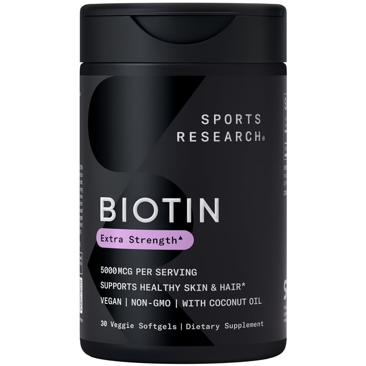 Sports Research Extra Strength Vegan Biotin (Vitamin B) Supplement with Organic Coconut Oil - Supports Keratin for Healthier Hair & Skin - Great for Women & Men - 5,000mcg, 120 Veggie Softgel Capsules - Nirvana Guru