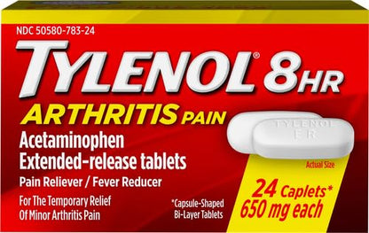 Tylenol 8HR Arthritis Pain Relief Caplets, 650 mg Acetaminophen for Minor Arthritis & Joint Pain, Fever Reducer, Extended Release, Gentle on Stomach, FSA or HSA Eligible, 100 ct
