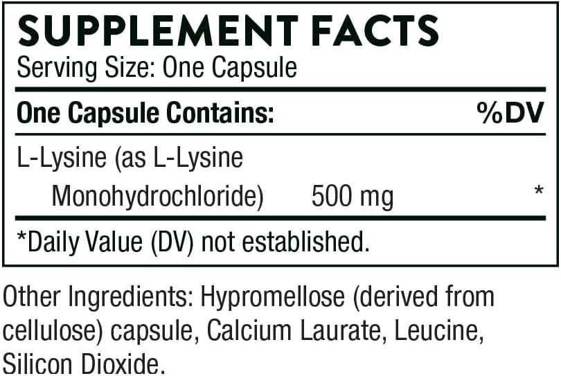 THORNE Lysine - Essential Amino Acid for Skin Health, Energy Production, and Immune Function* - 500 mg - 60 Capsules - Nirvana Guru