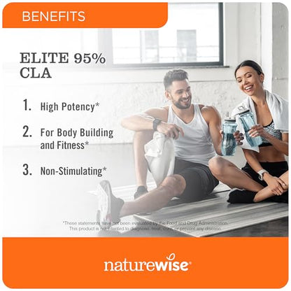 NatureWise CLA 1300 - 95% Active Conjugated Linoleic Acid for Women and Men, Not Stimulating, Supports Weight & Fitness Goals - Non-GMO, Gluten Free - 180 Softgels[2-Month Supply] - Nirvana Guru