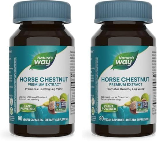 Nature's Way Standardized Horse Chestnut, Premium Extract, Promotes Healthy Leg Veins*, 250 mg per Serving, Vegan, 90 Capsules - Nirvana Guru