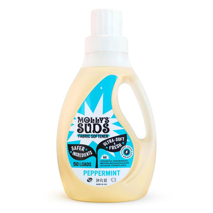 Molly’s Suds Fabric Softener Liquid for Sensitive Skin | Vinegar-Powered, Infused with Essential Oils | Fights Static, Reduces Wrinkles, Deodorizes | Peppermint, 50 Loads Nirvana Guru