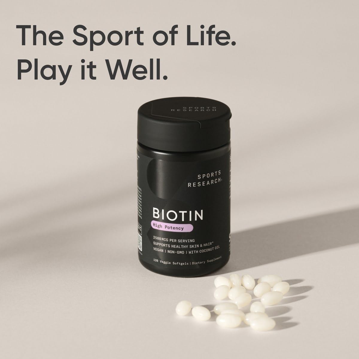 Sports Research Extra Strength Vegan Biotin (Vitamin B) Supplement with Organic Coconut Oil - Supports Keratin for Healthier Hair & Skin - Great for Women & Men - 5,000mcg, 120 Veggie Softgel Capsules - Nirvana Guru