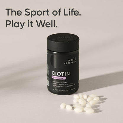 Sports Research Extra Strength Vegan Biotin (Vitamin B) Supplement with Organic Coconut Oil - Supports Keratin for Healthier Hair & Skin - Great for Women & Men - 5,000mcg, 120 Veggie Softgel Capsules - Nirvana Guru