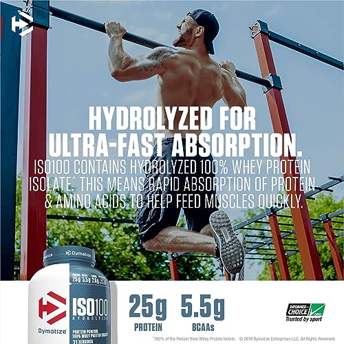 Dymatize ISO100 Whey Protein Powder Isolate, Gourmet Chocolate, 25g of Protein, 20 Servings, 5.5g BCAAs, Less Than 120 Cal., Gluten Free, 1g Fat, 1g Sugar, 2g Carb