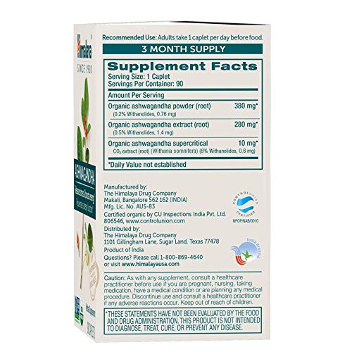 Himalaya Organic Ashwagandha, 120 Day Supply, Herbal Supplement for Stress Relief, Energy, Occasional Sleeplessness, Excipient Free, Organic, Non-GMO, Vegan, Gluten Free, 670 mg, 60 Caplets, 2 Pack - Nirvana Guru