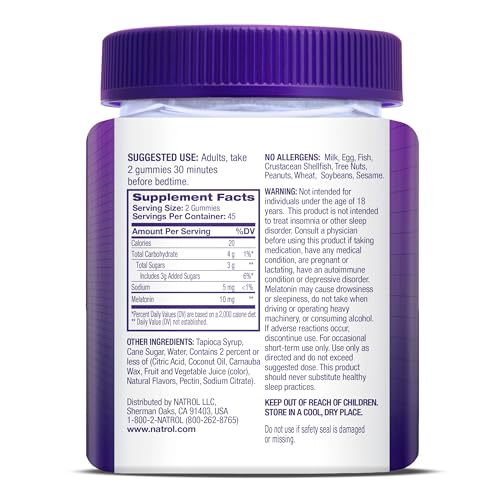 Natrol Melatonin Gummies, Sleep Support for Adults, Melatonin 10 mg, 140 Strawberry-Flavored, Up to 70 Days