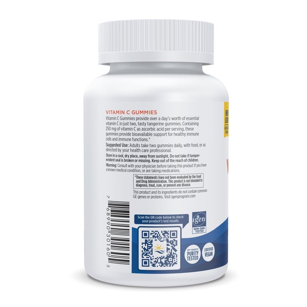 Nordic Naturals Vitamin C Gummies, Tart Tangerine - 120 Gummies - 250 mg Vitamin C - Immune Support, Antioxidant Protection, Child Growth & Development - Non-GMO, Vegan - 60 Servings - Nirvana Guru