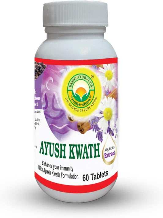 BASIC AYURVEDA Kwath | Ayurvedic Natural Blend with Cinnamon, Ginger, & Holy Basil | 60 Tablets (500mg) Nirvana Guru