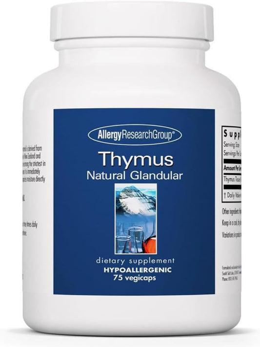 Allergy Research Group Thymus Supplement - Thymus Tissue, Glandular Extract, 1000mg Raw Thymus Glandular, Ovine, Lyophilized, Hypoallergenic - 75 Count Nirvana Guru