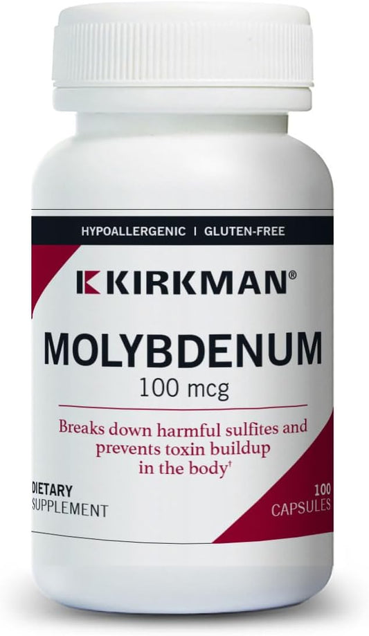 Kirkman - Molybdenum 100 mcg - 100 Capsules - Essential Minerals - Breaks Down Sulfites & Toxins - Hypoallergenic - Nirvana Guru