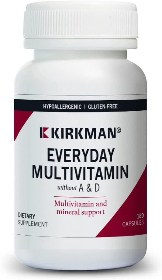Kirkman - Everyday Multivitamin Without Vitamins A & D - 180 Capsules - Comprehensive Multivitamin - Mineral Support - Hypoallergenic - Nirvana Guru