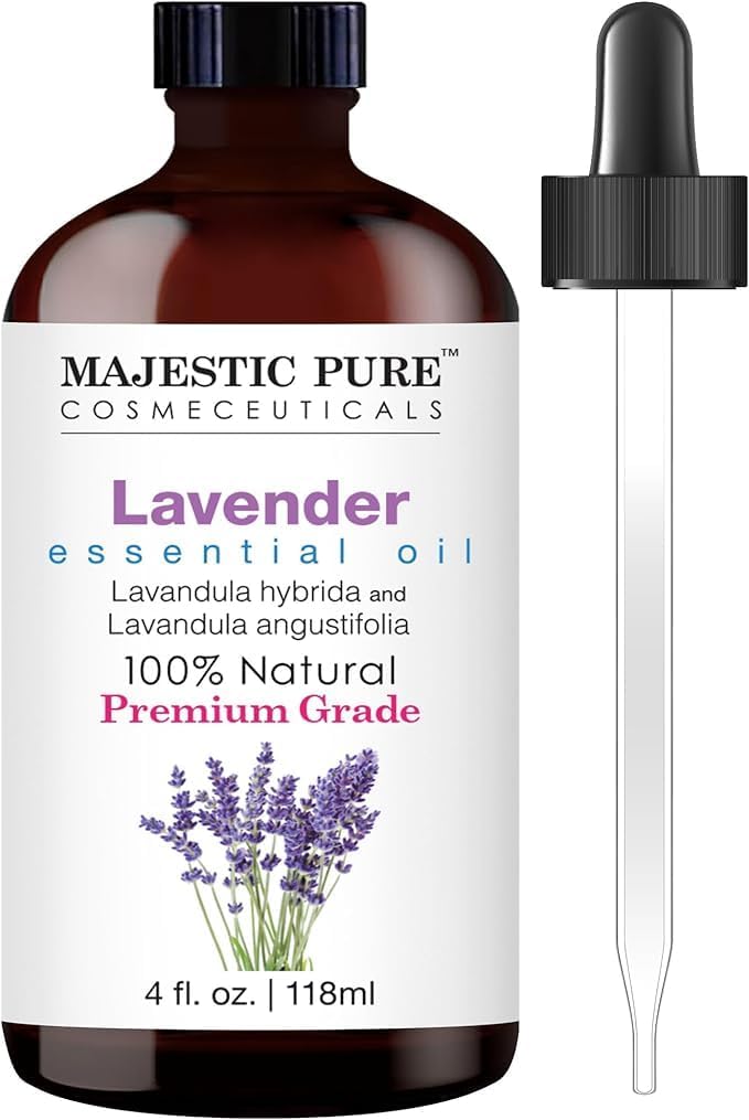 Majestic Pure Lavender Essential Oil with Glass Dropper | 100% Pure and Natural Lavender Oil | Premium Grade Essential Oils for Diffusers, Skin, Aromatherapy, Massage | 4 Fl Oz - Nirvana Guru