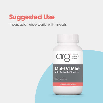 Allergy Research Group Multi-Vi-Min Supplement - Multivitamin for Men & Women, with Iron, Daily Vitamins, for Adults, High Potency, Bioavailable, Vegetarian Capsules - 150 Count Nirvana Guru