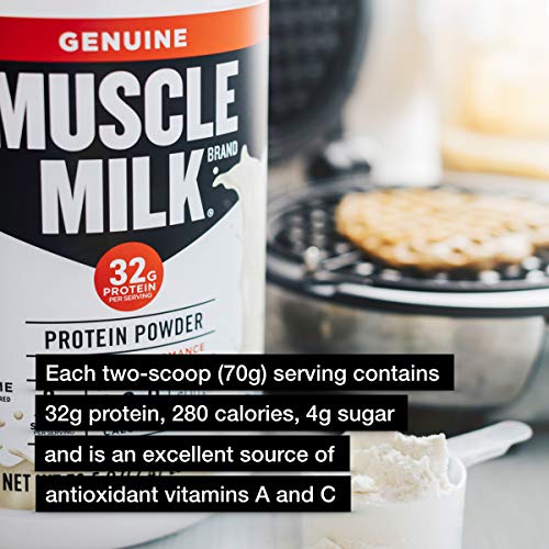 Muscle Milk Genuine Protein Powder, Chocolate, 1.93 Pounds, 13 Servings, 32g Protein, 2g Sugar, Calcium, Vitamins A, C & D, NSF Certified for Sport, Energizing Snack, Packaging May Vary Nirvana Guru