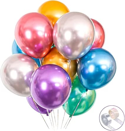 Colorful Party Balloons 100pcs 12inch Chrome Metallic Helium Balloons for Birthday Party Decoration and Arch Decoration Wedding Birthday Baby Shower Christmas Party nirvanaguru