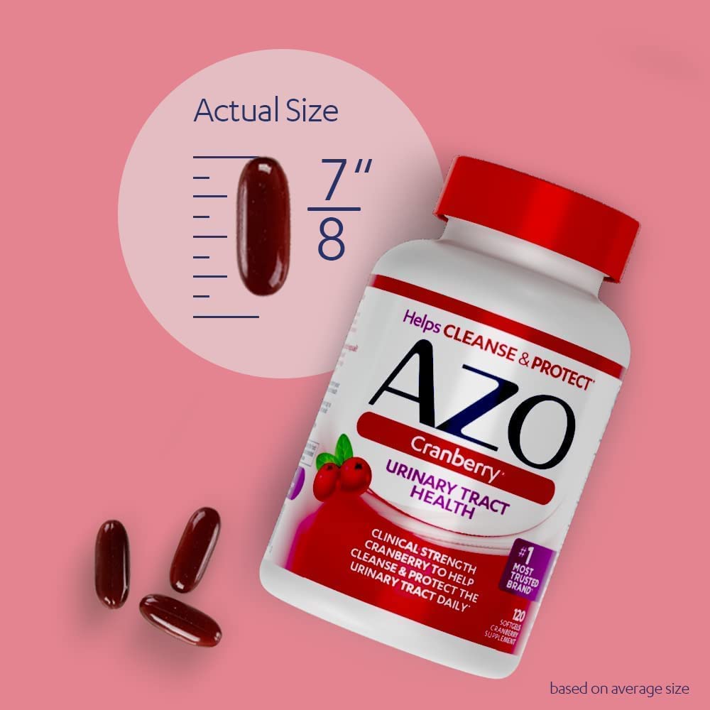 AZO Cranberry Supplement, Made with Concentrated Whole Fruit Cranberry Powder to Help Cleanse and Protect the Urinary Tract*, Sugar Free Cranberry Pills, Non-GMO, 100 Softgels