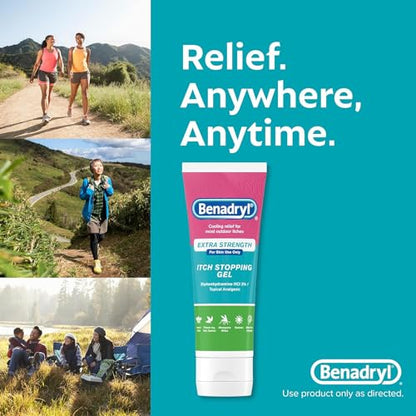 Benadryl Extra Strength Anti Itch Relief Gel, 2% Diphenhydramine HCl, Relief from Insect Bites, Sunburn & More, Great for Camping Essentials, 3.5 fl oz