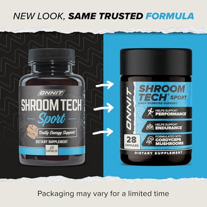 ONNIT Shroom Tech Sport Daily Exercise Support Capsules, Pre Workout Supplement with Cordyceps Mushrooms, Caffeine-Free Dietary Supplement for Daily Energy Support, 84 Count