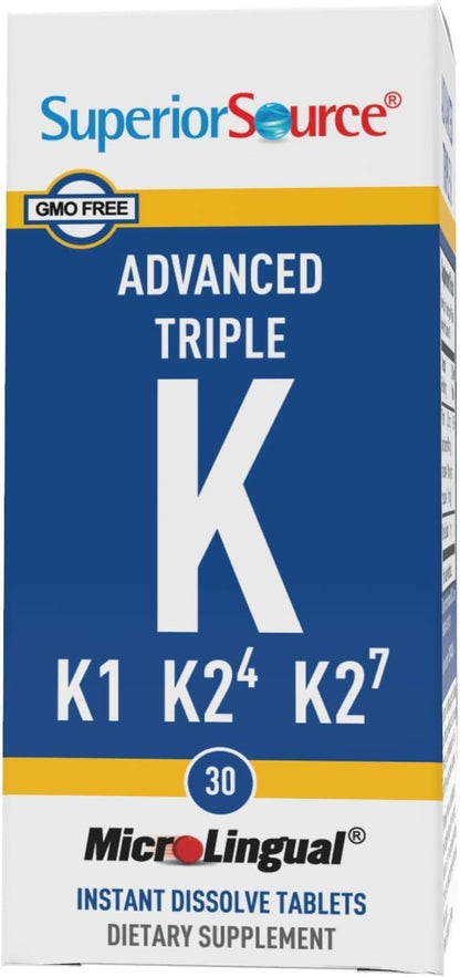Superior Source Triple K, 3-in-1 Formula, MK-4 500 mcg, MK-7 50 mcg, K1 500 mcg, Quick Dissolve Sublingual Tablets, 30 Count, Healthy Bones and Arteries, Immune & Cardiovascular Support, Non-GMO Nirvana Guru