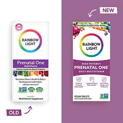 Rainbow Light Prenatal One High Potency Daily Multivitamin with Folate, Ginger and Probiotics; Supports Mom and Baby from Conception to Nursing; Vegan, 150 Tablets,* Pack May Vary Nirvana Guru