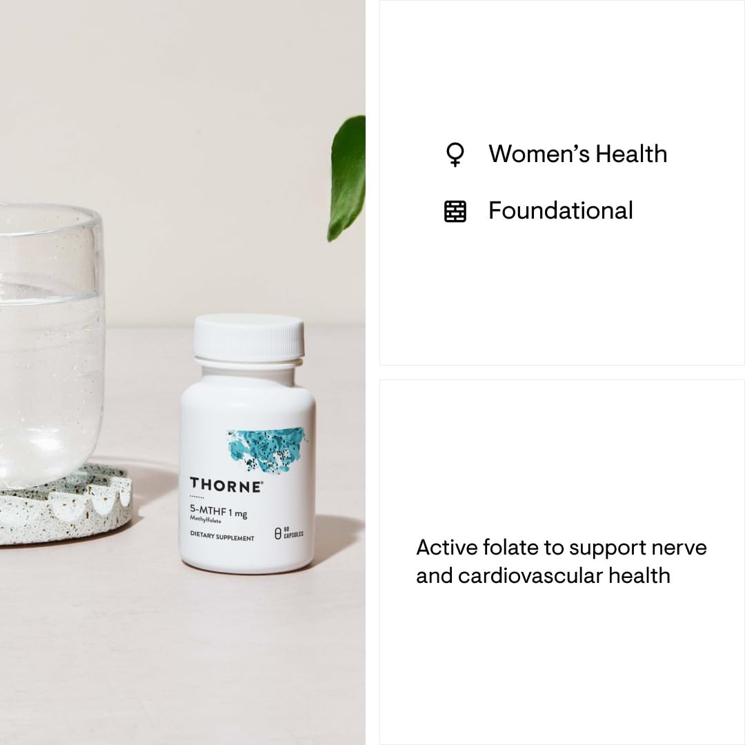 THORNE 5-MTHF - Methylfolate (Active B9 Folate) Supplement - Supports Cardiovascular Health, Fetal Development, Nerve Health, Methylation, and Homocysteine Levels* - 60 Capsules - 5-MTHF 1mg - Nirvana Guru