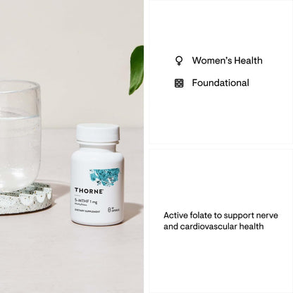 THORNE 5-MTHF - Methylfolate (Active B9 Folate) Supplement - Supports Cardiovascular Health, Fetal Development, Nerve Health, Methylation, and Homocysteine Levels* - 60 Capsules - 5-MTHF 1mg - Nirvana Guru