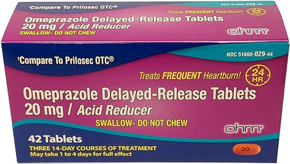 Ohm Omeprazole Delayed-Release Tablets, 20mg Acid Reducer, Treats Frequent Heartburn (2 Weeks of Supply, 14, Count)