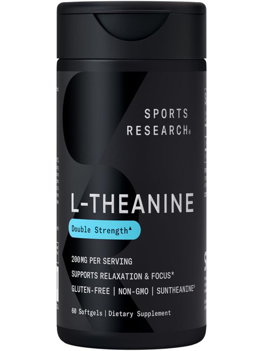 Sports Research Double Strength L-Theanine Supplement - Suntheanine Softgels for Focus, Relaxation & Alertness - Non-Drowsy Support Made with Coconut Oil, Non-GMO & Gluten Free - 200mg, 60 Count - Nirvana Guru