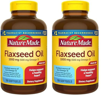 Nature Made Flaxseed Oil 1000 mg, Fish Free Omega 3 Supplement, Dietary Supplement for Heart Health Support, 180 Softgels, 180 Day Supply - Nirvana Guru