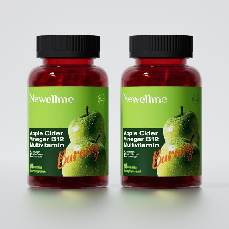 NEWELLME Apple Cider Vinegar Gummies B12 Multivitamin,ACV Supplement Gummy Vitamins,Non GMO, Vegetarian Supplement for Women & Men,Support Normal Energy Levels & Gut Health 30 Gummies (60)