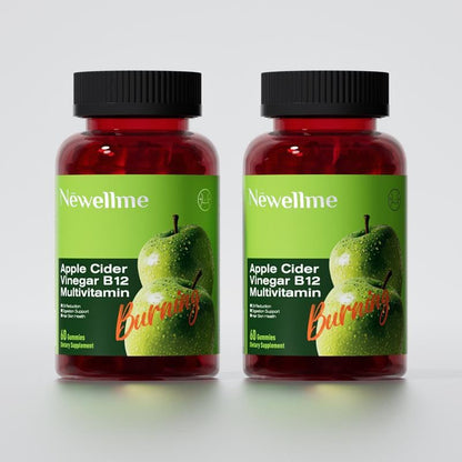 NEWELLME Apple Cider Vinegar Gummies B12 Multivitamin,ACV Supplement Gummy Vitamins,Non GMO, Vegetarian Supplement for Women & Men,Support Normal Energy Levels & Gut Health 30 Gummies (60)