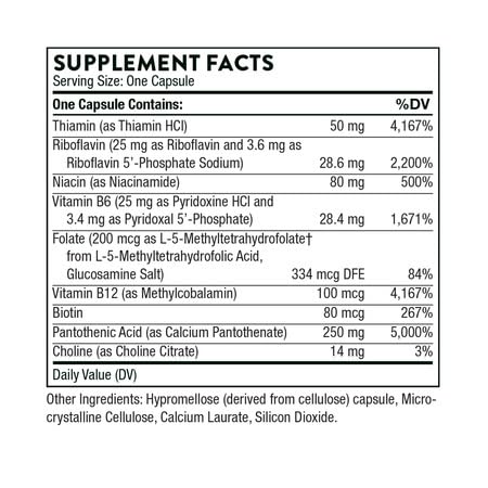 THORNE Stress B-Complex - Vitamins B2, B6, B12, and Folate in Highly-Absorbable and Active Forms - Extra Vitamin B5 for Adrenal Support, Stress Management and Immune Function* - 60 Capsules - Nirvana Guru