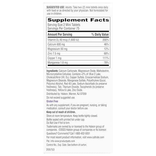 Caltrate Minis 600 Plus D3 Plus Minerals Calcium and Vitamin D Supplement Tablets, Bone Health and Mineral Supplement for Adults - 150 Count Nirvana Guru