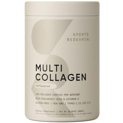 Sports Research Multi Collagen Protein Powder (Type I, II, III, V, X) with Hyaluronic Acid + Vitamin C | 5 Types of Food Based Collagen, 30 Servings (Unflavored) - Nirvana Guru
