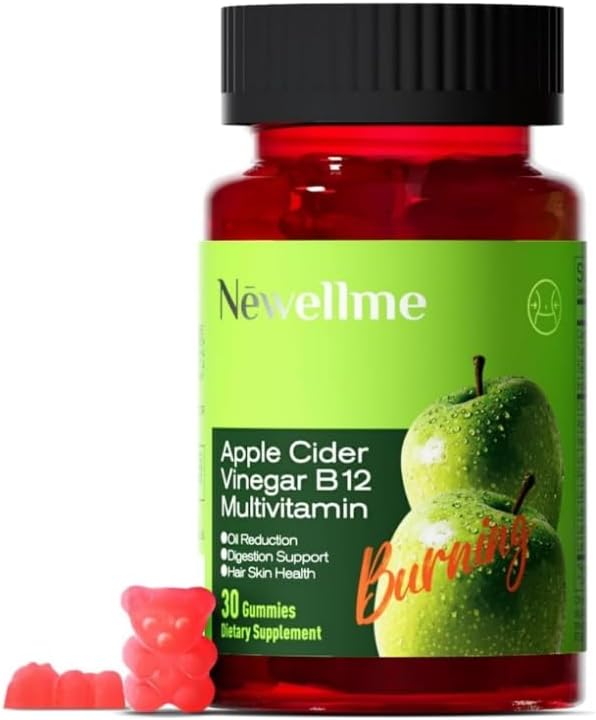 NEWELLME Apple Cider Vinegar Gummies B12 Multivitamin,ACV Supplement Gummy Vitamins,Non GMO, Vegetarian Supplement for Women & Men,Support Normal Energy Levels & Gut Health 30 Gummies (60)