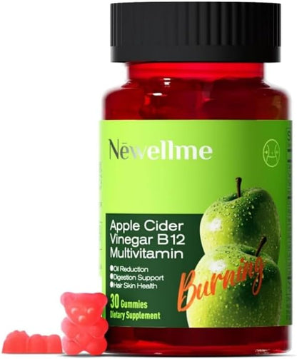 NEWELLME Apple Cider Vinegar Gummies B12 Multivitamin,ACV Supplement Gummy Vitamins,Non GMO, Vegetarian Supplement for Women & Men,Support Normal Energy Levels & Gut Health 30 Gummies (60)