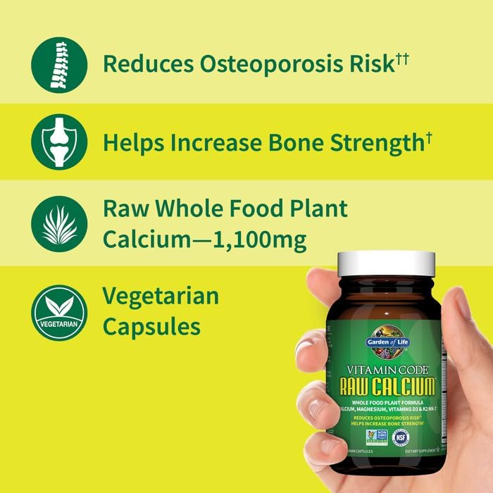 Garden of Life Raw Calcium Supplement for Women and Men - Vitamin Code Made from Whole Foods with Magnesium, K2, Vitamin D3 and Vitamin C, for Bone Strength, Probiotics for Digestion, 120 Capsules - Nirvana Guru
