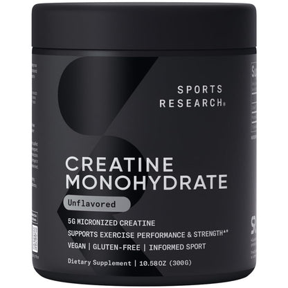 Sports Research Creatine Monohydrate - Gain Lean Muscle, Improve Performance and Strength and Support Workout Recovery - 5 g Micronized Creatine - 1.1LBS - Nirvana Guru