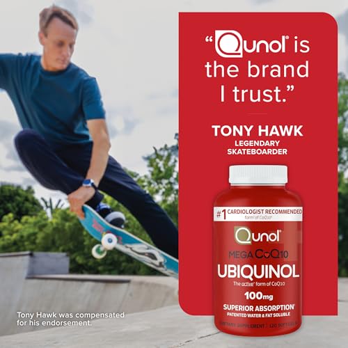 Qunol Mega Ubiquinol 100mg CoQ10, Superior Absorption, Patented Water and Fat Soluble Natural Supplement Form of Coenzyme Q10, Antioxidant for Heart Health, 100 Count Softgels Nirvana Guru