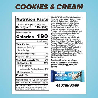 Pure Protein Bars, High Protein, Nutritious Snacks to Support Energy, Low Sugar, Gluten Free, Chocolate Deluxe, 1.76 oz., 12 Count(Pack of 1) (Packaging may vary)