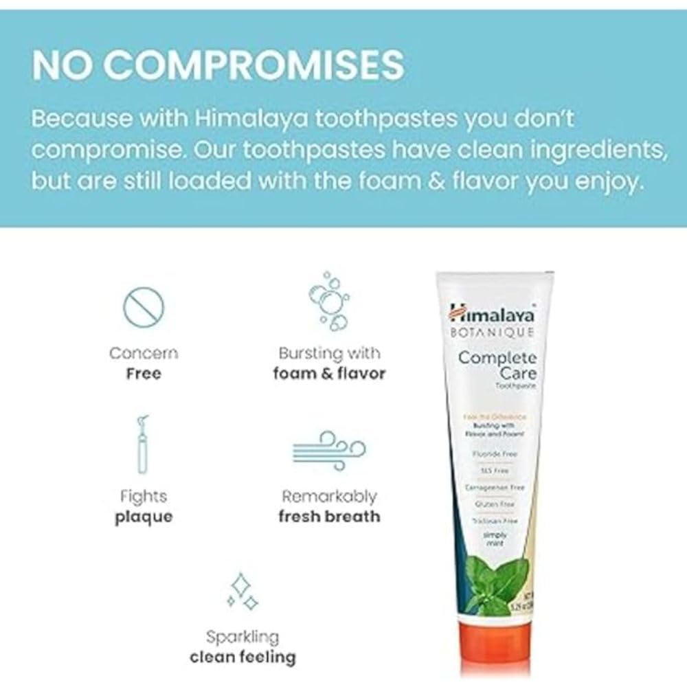 Himalaya Botanique Complete Care Toothpaste, Variety Pack - Fluoride Free Toothpaste for Clean Teeth & Fresh Breath - Vegan, Gluten Free, No Artificial Flavors, 5.29 oz (Pack of 4) - Nirvana Guru